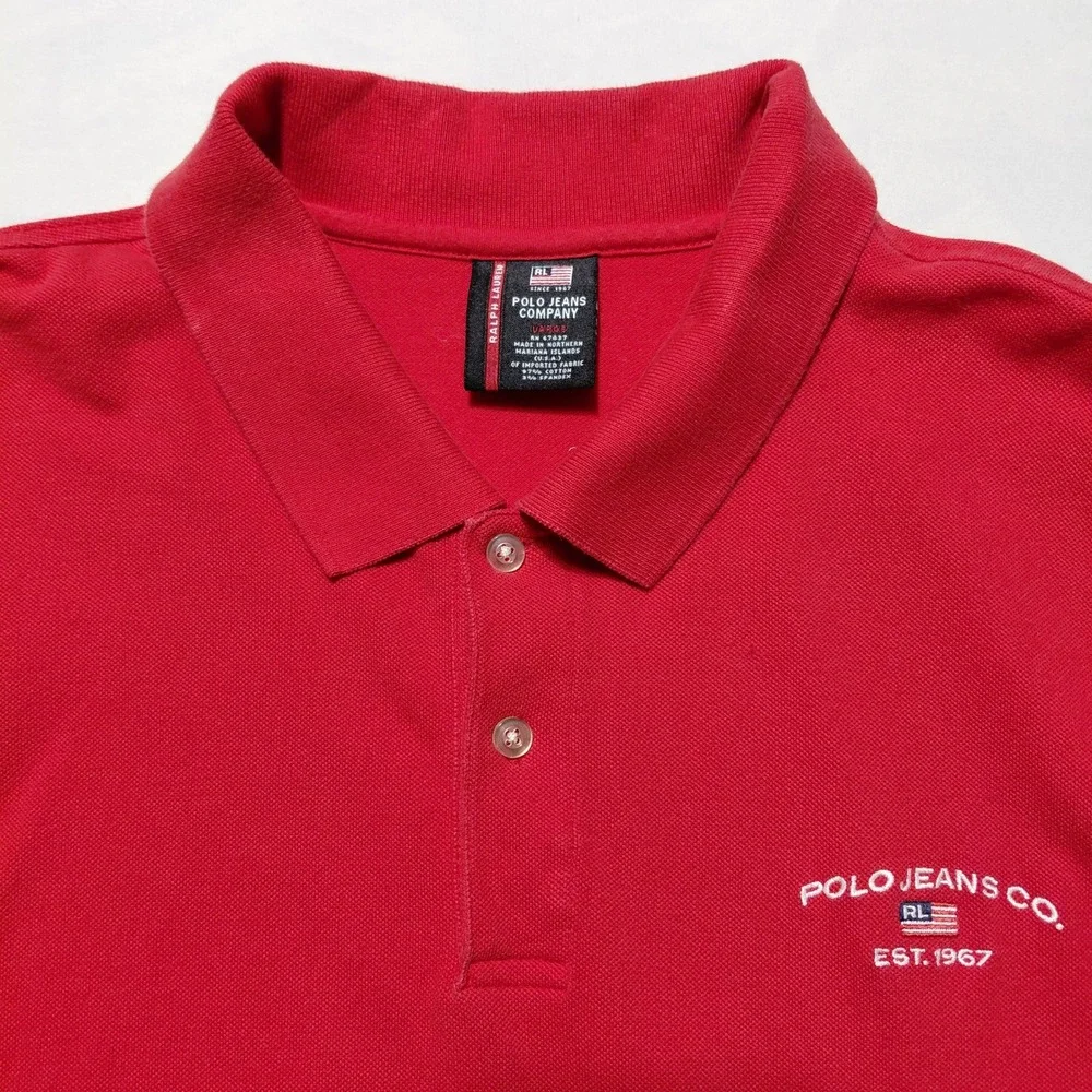 Polo Jeans Co Ralph Lauren Red Short Sleeve Collared Polo‎ Shirt Men's Large